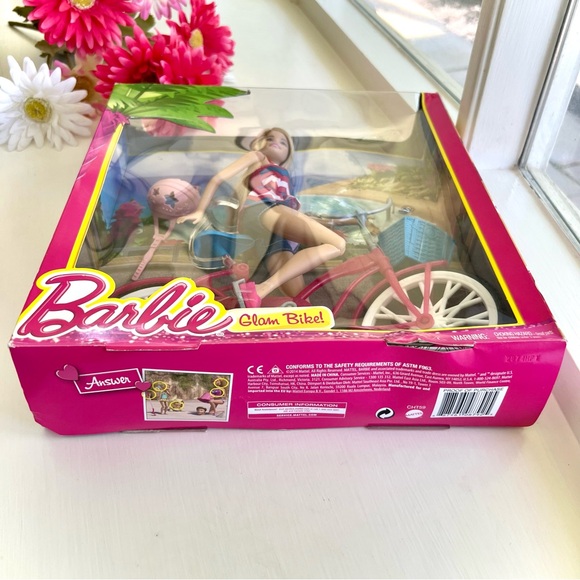 NEW Barbie Glam Bike Pink Helmet Blue Basket Jointed Doll Kids Toy Bicycle Set - Picture 6 of 13